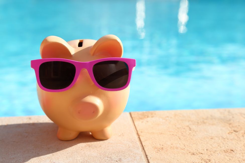 piggy bank by the pool
